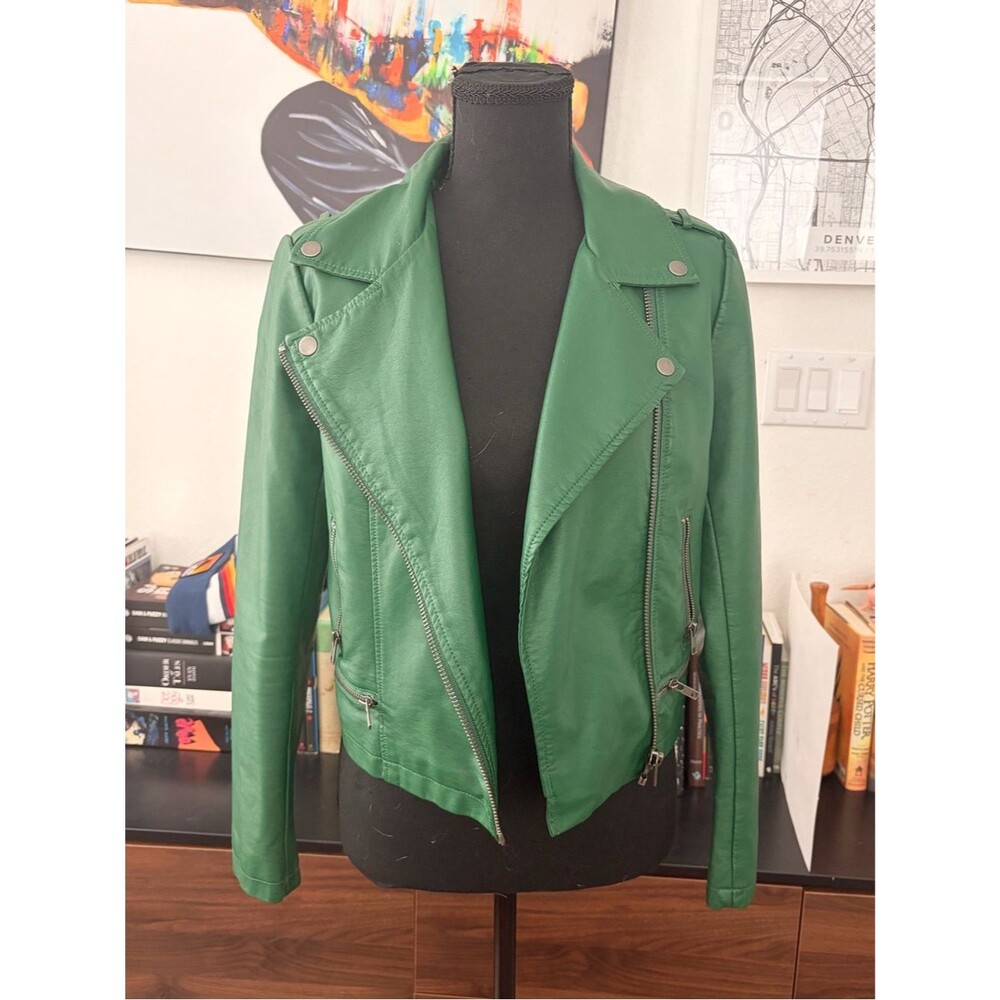 Forever 21 Green Leather Moto Jacket